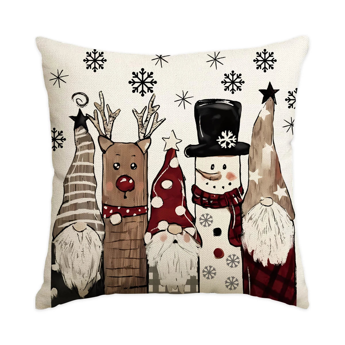 ❄️Red Snowflake & Letter Printed Christmas Pillow Covers (1/4pcs) - Festive Holiday Cushion Decor 🎄