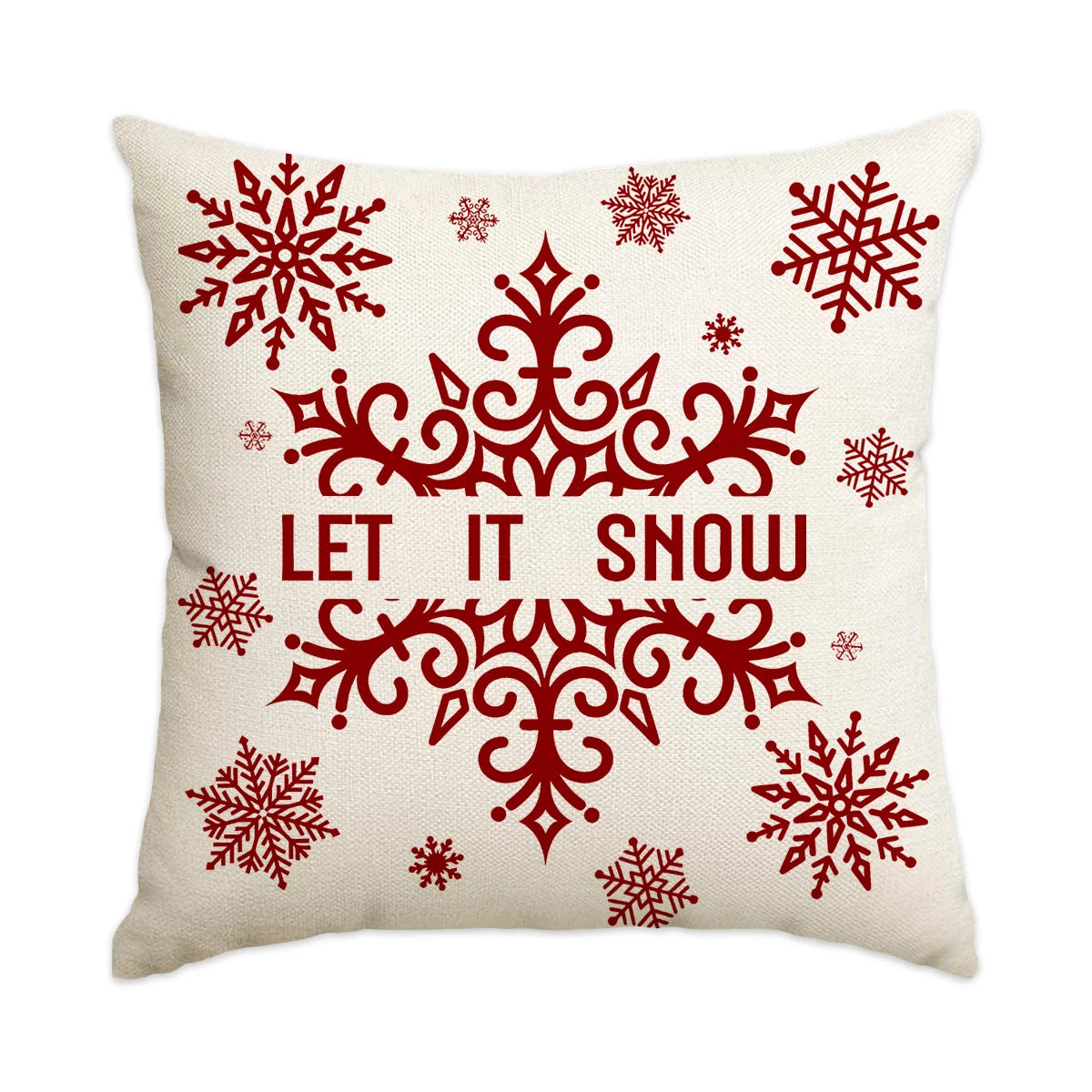 ❄️Red Snowflake & Letter Printed Christmas Pillow Covers (1/4pcs) - Festive Holiday Cushion Decor 🎄