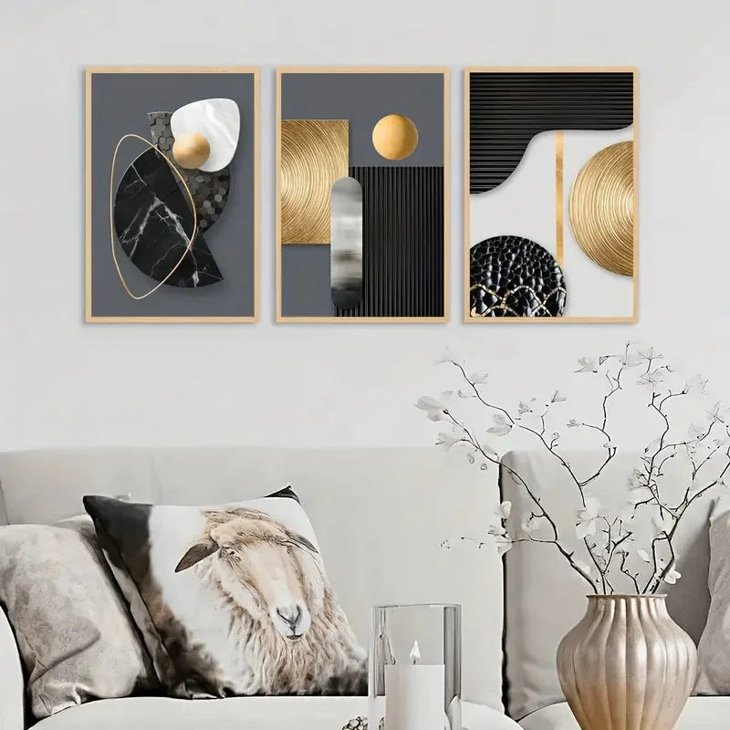 3-Piece Abstract Geometric Marble Canvas Wall Art