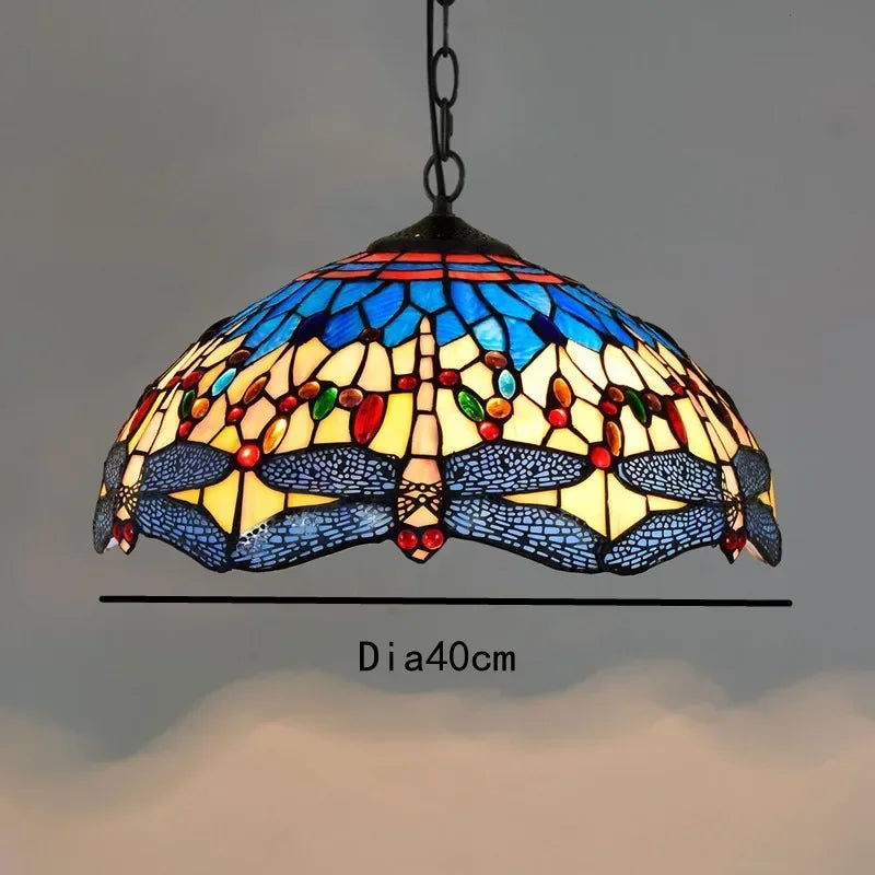 🍷 European-Style Vintage Tiffany Glass Chandelier ✨ | Creative Country-Style Glass Lantern for Bar, Restaurant & Home Decor 🏡