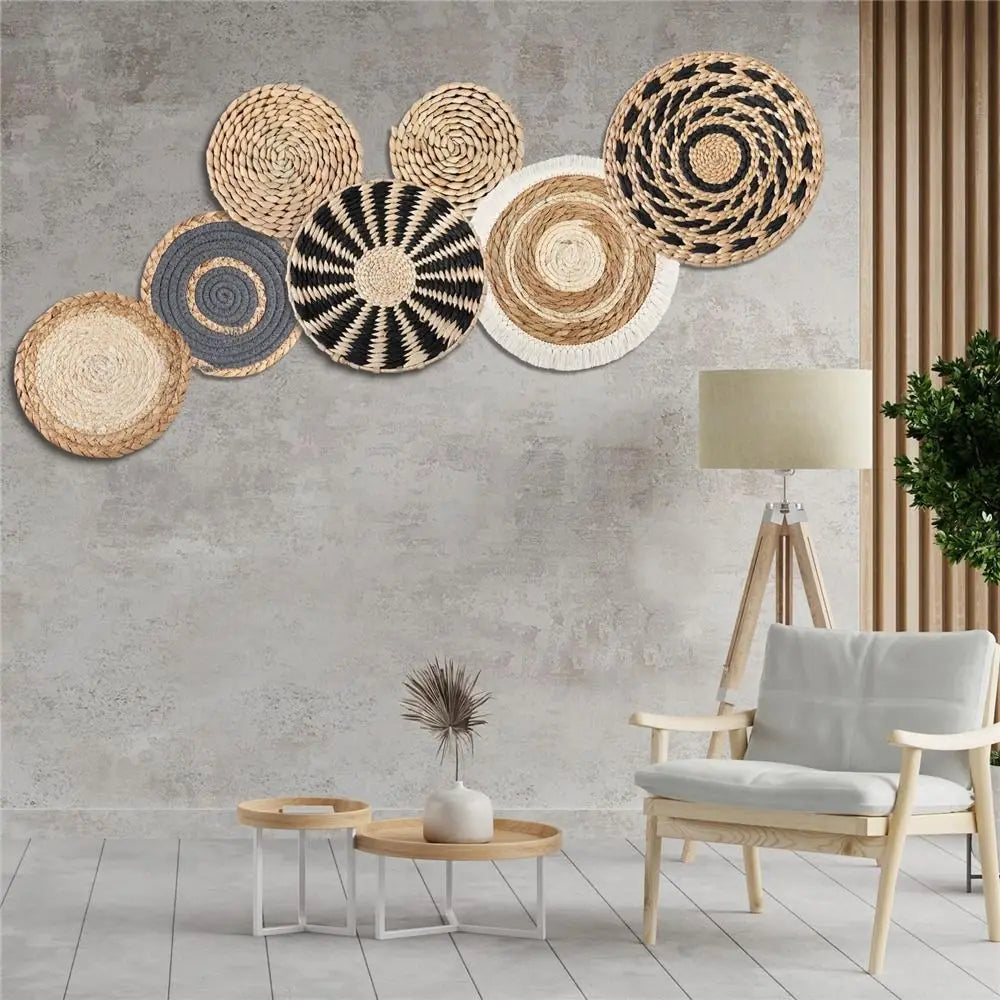 7-Piece Wicker Wall Basket Set – Round Handmade Rattan Wall Hanging Décor