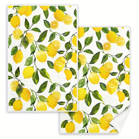 2 Pack Yellow Lemon Kitchen Towels – Super Absorbent Soft Polyester Tea & Dish Towels, Ideal for Cooking, Baking & Home Gift