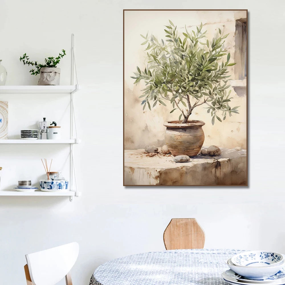 Greece-Inspired Mediterranean Wall Art – Lemon Olive Tree Canvas Painting