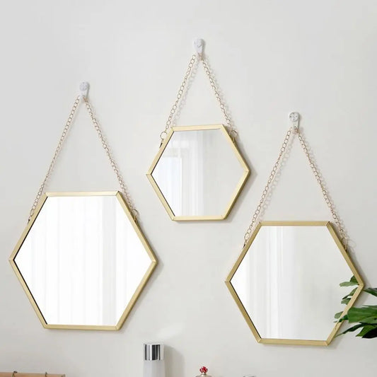 Hexagon Hanging Wall Mirror with Iron Chain