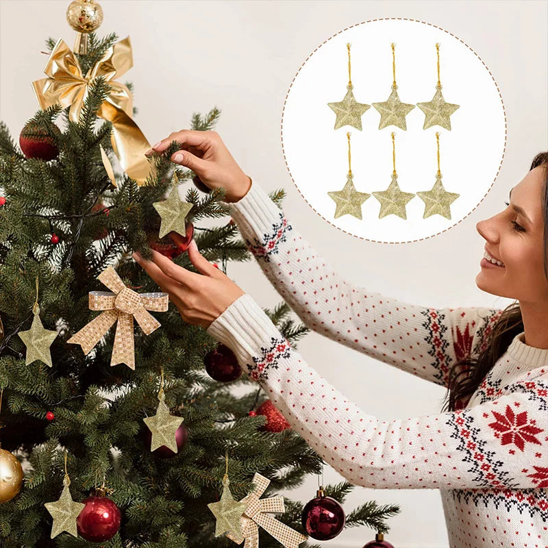 ⭐✨ Gold Glitter Star Ornaments – Christmas Tree Pendants | Festive Plastic Decorations for Holiday Parties & Navidad 2026 ✨⭐