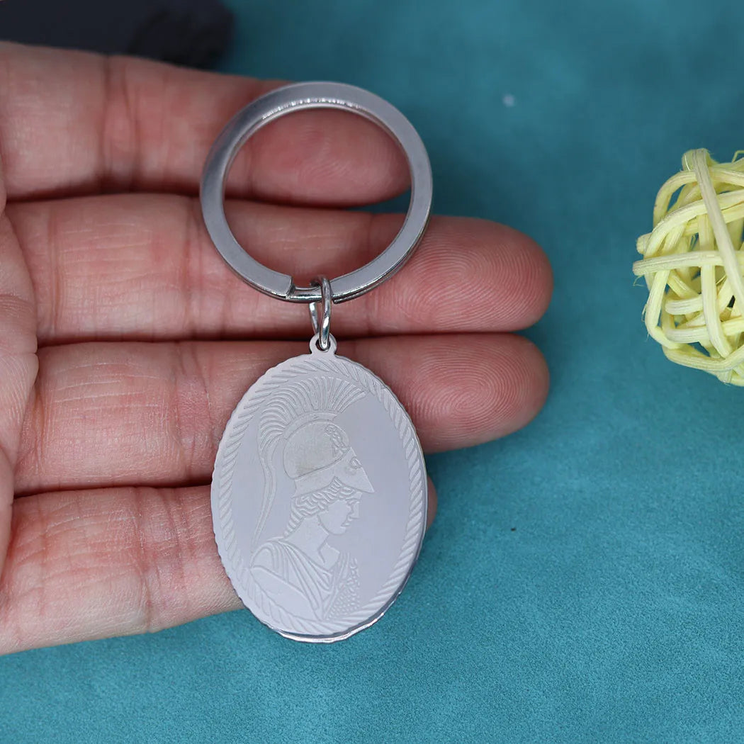 Ancient Greek Goddess Athena Pendant Keychain – Stainless Steel Medallion