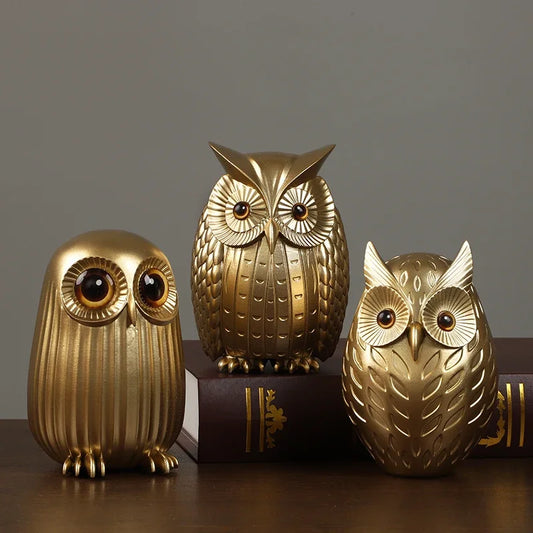 Golden Owl Decor – Resin Animal Figurine for Interior Decoration