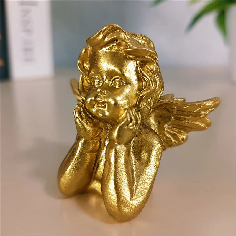 Golden Angel Fairy Figurine – Resin Craft Little Girl Statue for Wedding, Home Décor & Prayer Ornament