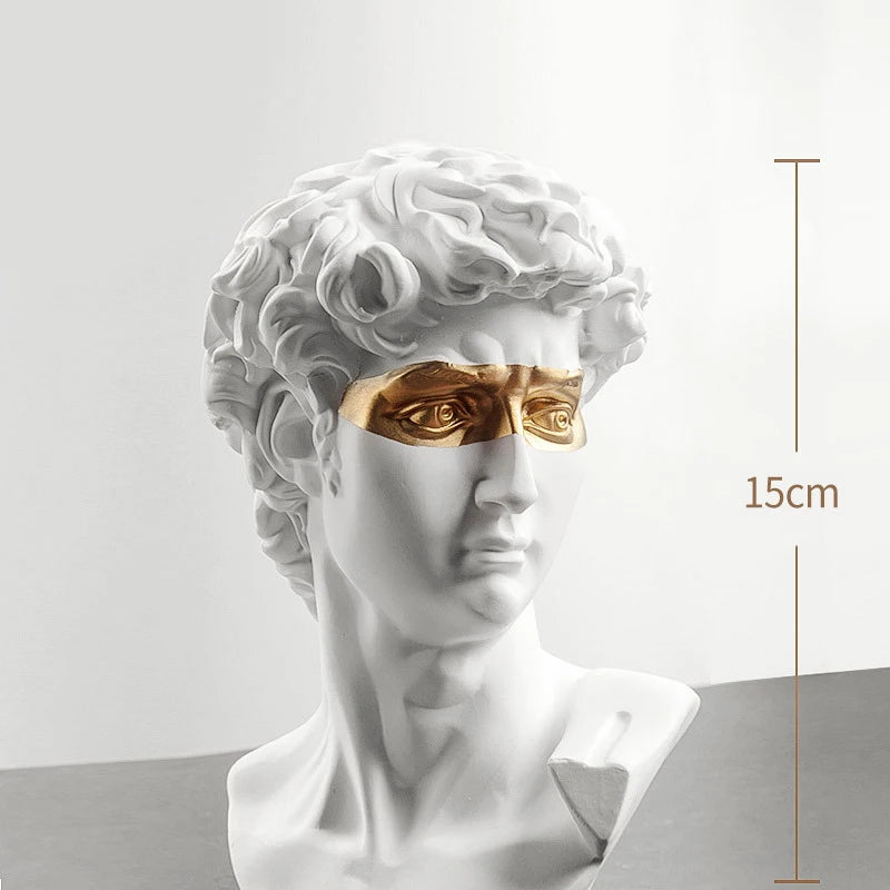 15cm David Bust Statue – White Resin Gypsum Decorative Art Sculpture for Coffee Table & Home Decor