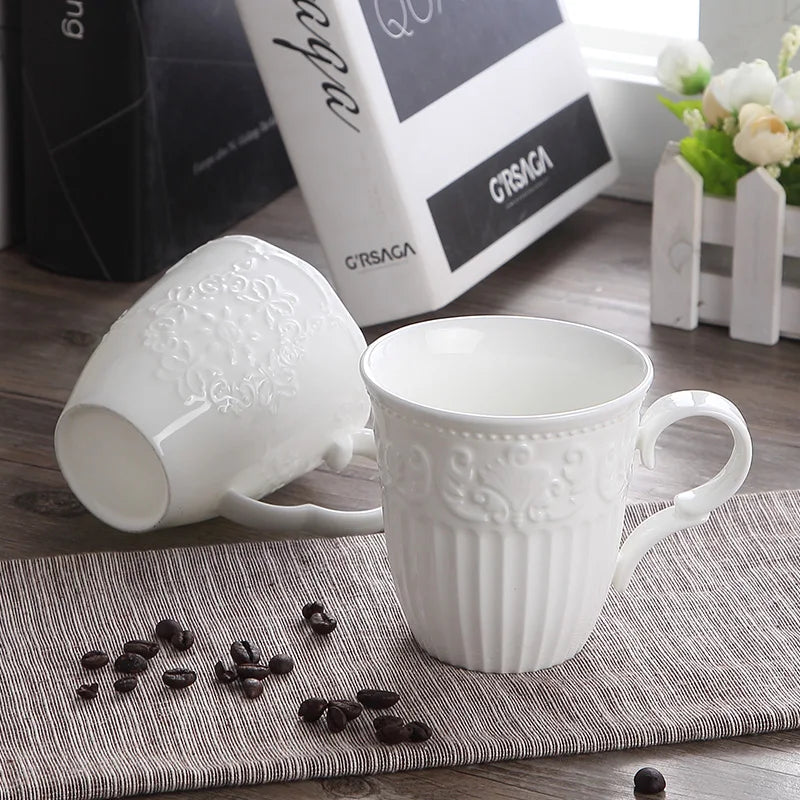 White Embossed Snow Mug – Cute Porcelain Coffee Cup for Christmas & Everyday Joy