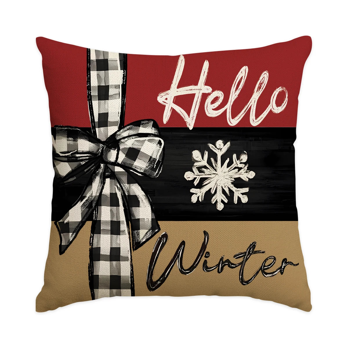 ❄️Red Snowflake & Letter Printed Christmas Pillow Covers (1/4pcs) - Festive Holiday Cushion Decor 🎄