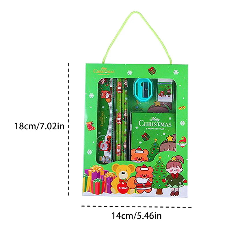 🎄📝 1 Set Christmas Stationery Set – Kids Cartoon Pencil, Eraser, Ruler, Memo Pad & Sharpener | School Supplies & Holiday Gift 🎅🎁