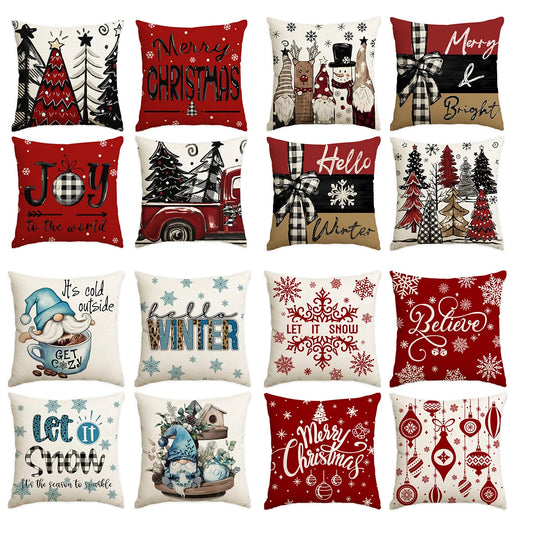 ❄️Red Snowflake & Letter Printed Christmas Pillow Covers (1/4pcs) - Festive Holiday Cushion Decor 🎄