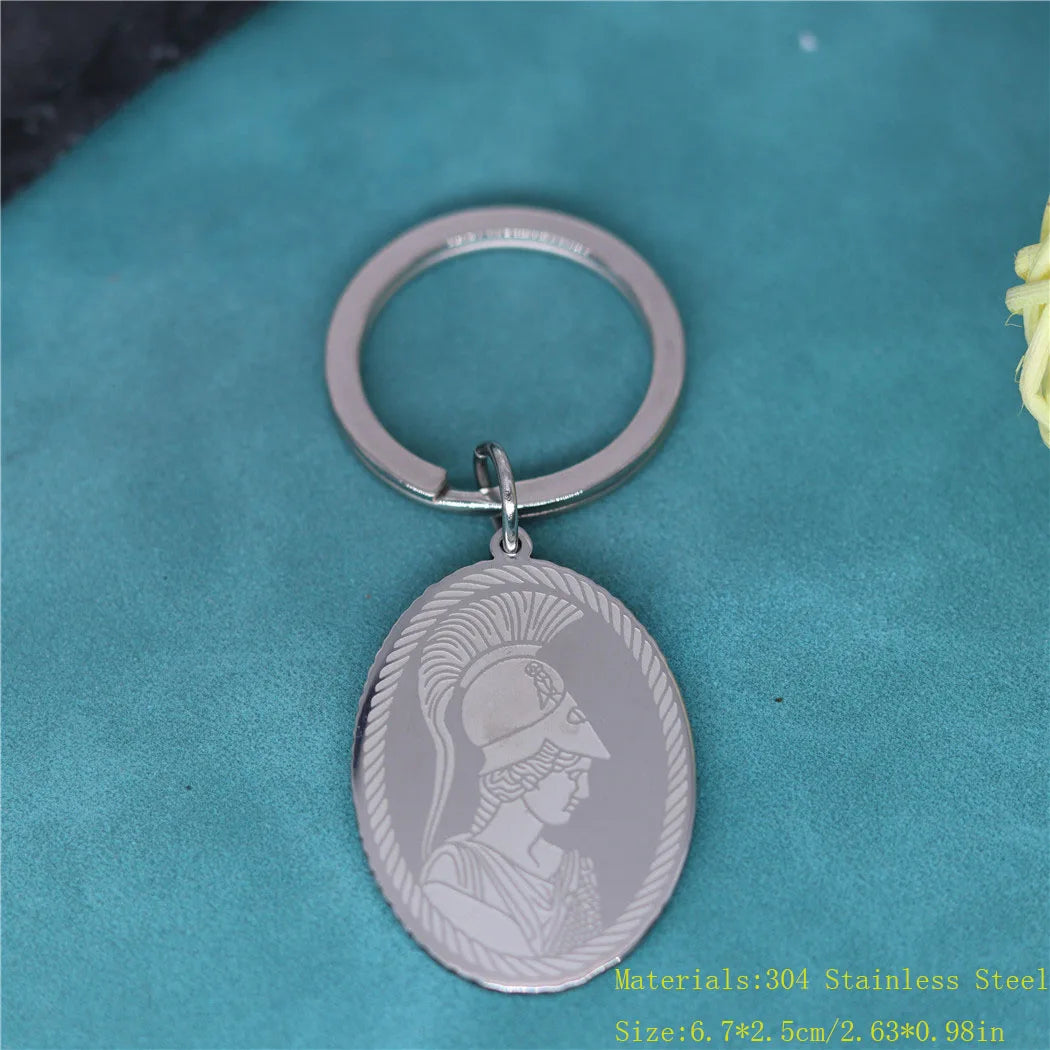Ancient Greek Goddess Athena Pendant Keychain – Stainless Steel Medallion