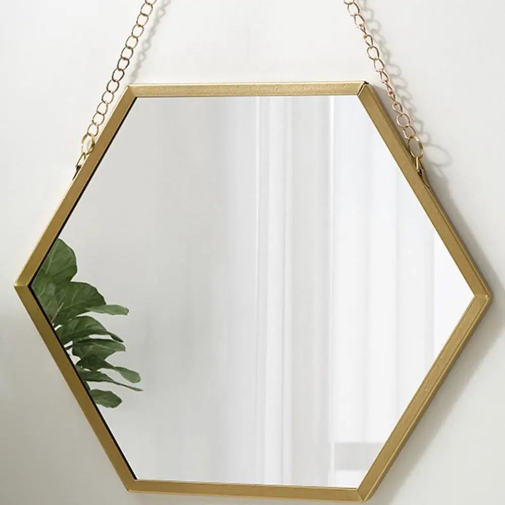 Hexagon Hanging Wall Mirror with Iron Chain