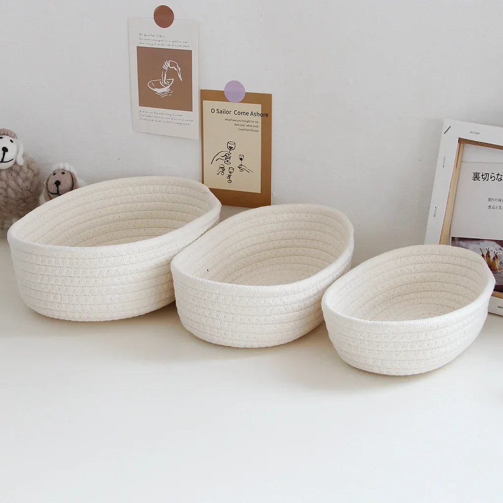 Cotton Rope Storage Basket – Woven Organizer for Toys, Laundry, Sundries, Baby Clothes, Desktop & Hamper
