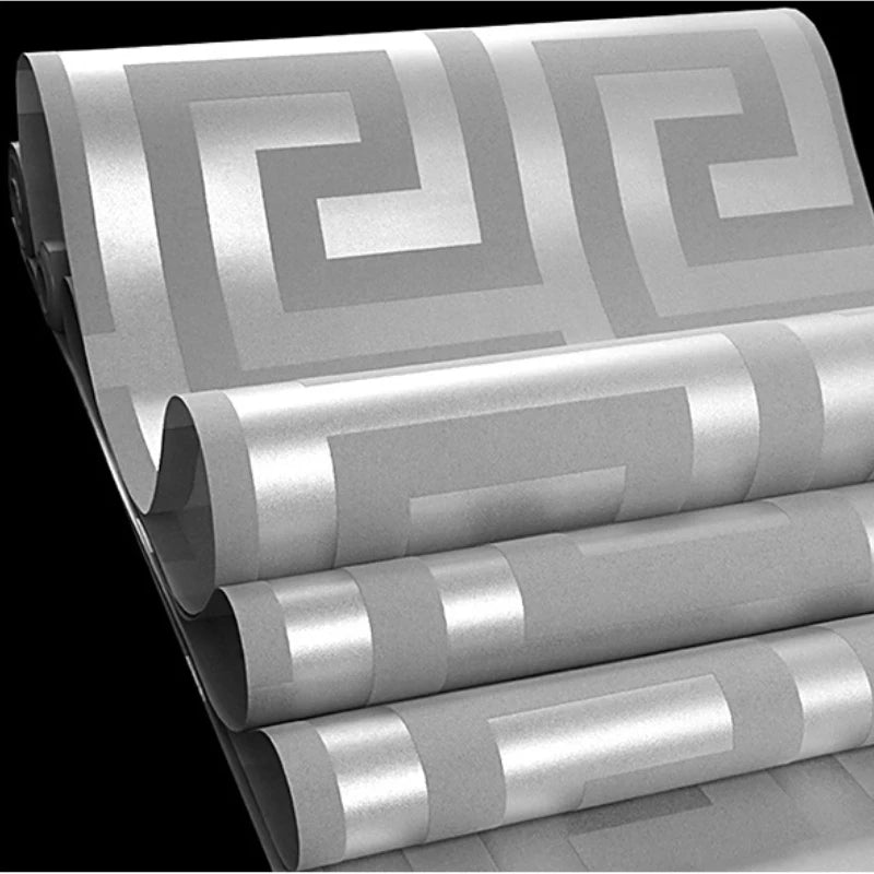 Greek Key Geometric Wallpaper – Modern PVC Waterproof Wall Decor for Bathroom, Hotel & Study