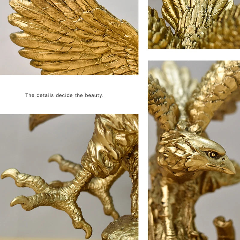 Golden Resin Eagle Figurine – Desktop Decoration & Animal Model Ornament for Home, Office & Collection