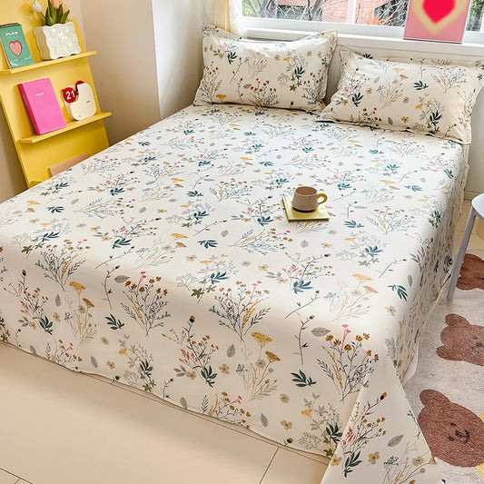 🌸 1-Piece 100% Cotton Flower Print Bed Sheet – Single/Double/Queen/King Size, Kids & Adults Bedding
