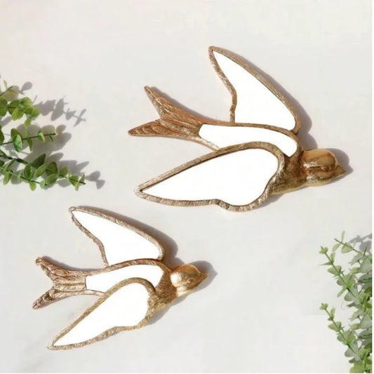 Vintage Wall Mirror with Dragonfly & Swallow – Forest-Inspired Décor