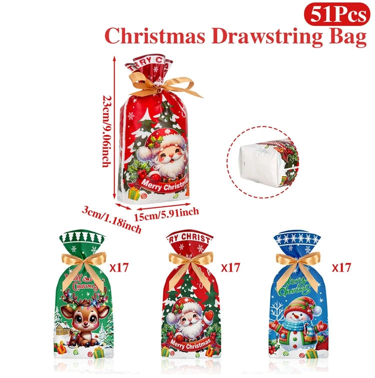 🎅 Christmas Drawstring Gift Bags - Santa & Navidad Packing Set