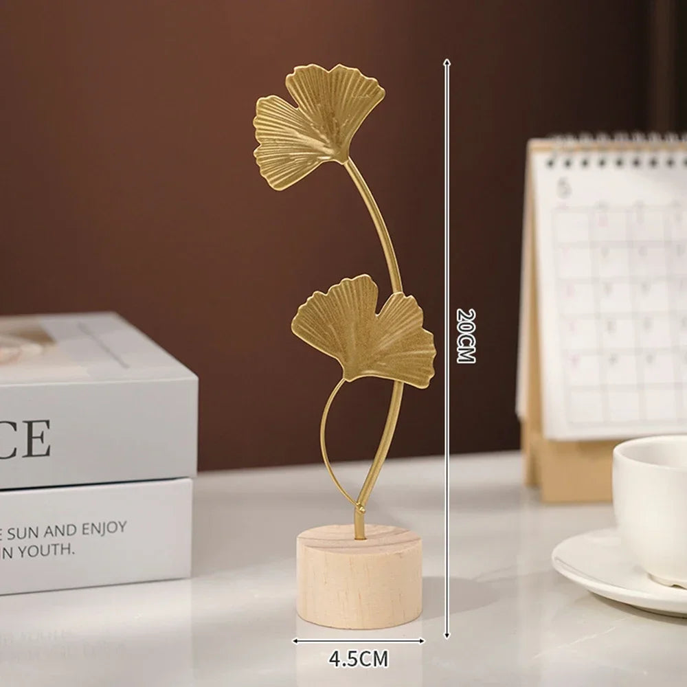 Golden Leaf & Feather Metal Figurines