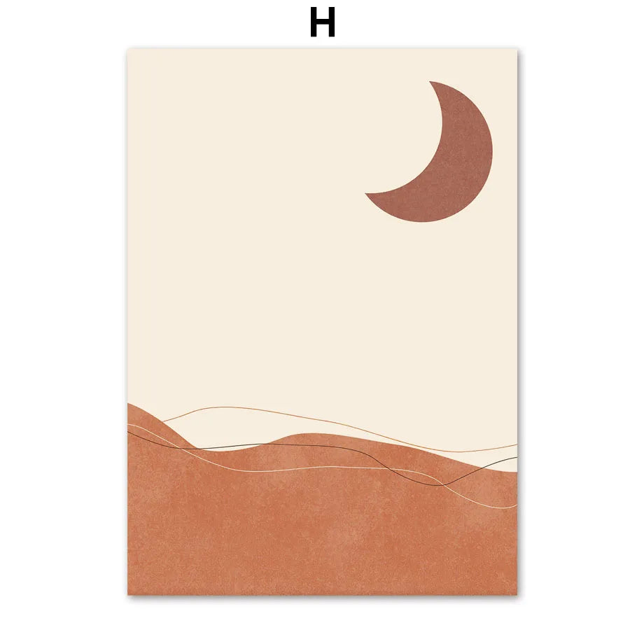 🖼️ Sun Moon Rainbow Leaf Geometry Wall Art – Abstract Canvas Prints for Bedroom & Living Room Decor