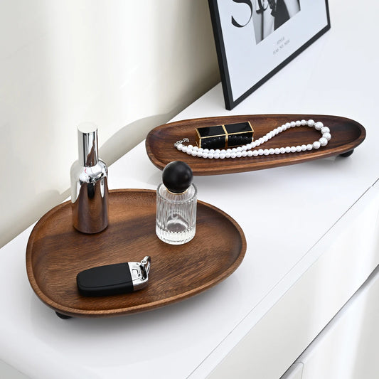 1Pc Wooden Tray – Walnut Color Key, Jewelry & Cosmetic Organizer for Entrance, Perfume & Aromatherapy"