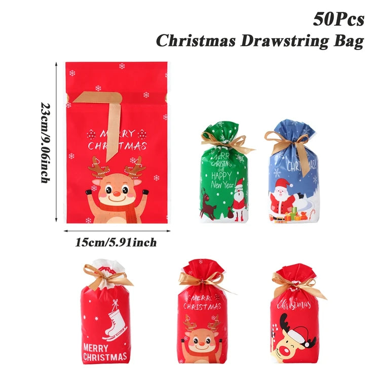 🎅 Christmas Drawstring Gift Bags - Santa & Navidad Packing Set