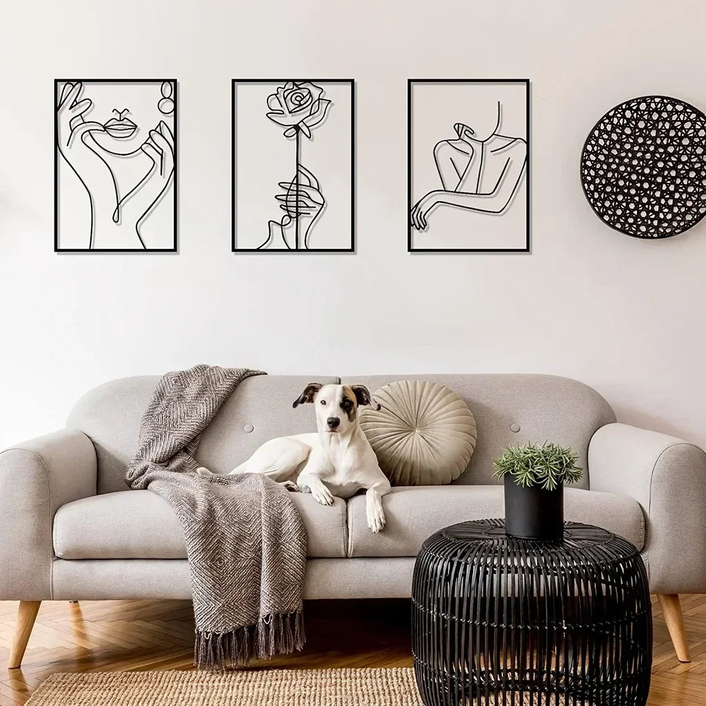 Modern Metal Line Art Wall Decor – Abstract Female Body Silhouette Sculpture for Home Hanging