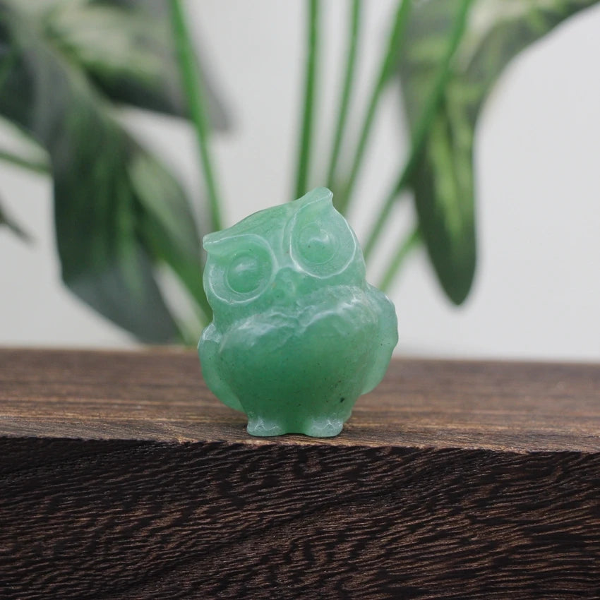 Hand Carved Gemstone Owl Statue – Mini Crystal Quartz Figurine, Healing Animal Ornament for Home & Office Décor Gifts"