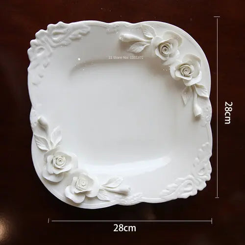 🌹 Exquisite Hand-Painted Rose Ceramic Dinner Set