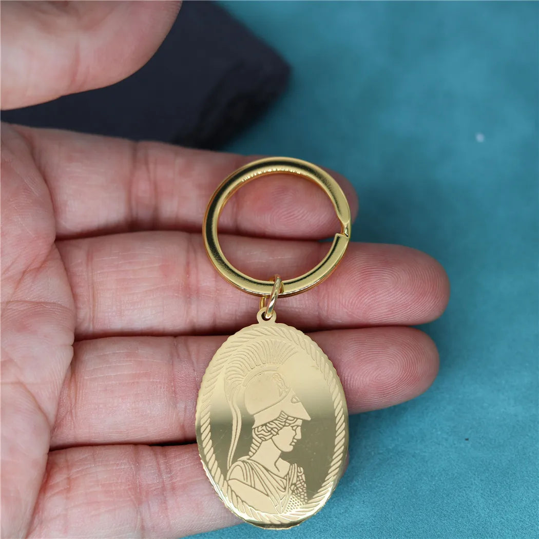 Ancient Greek Goddess Athena Pendant Keychain – Stainless Steel Medallion