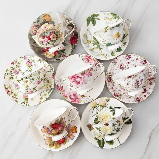 Ceramic Coffee Cup, Saucer & Spoon Set – European Porcelain Mug with Flower Design, Coffee & Tea Gift Set