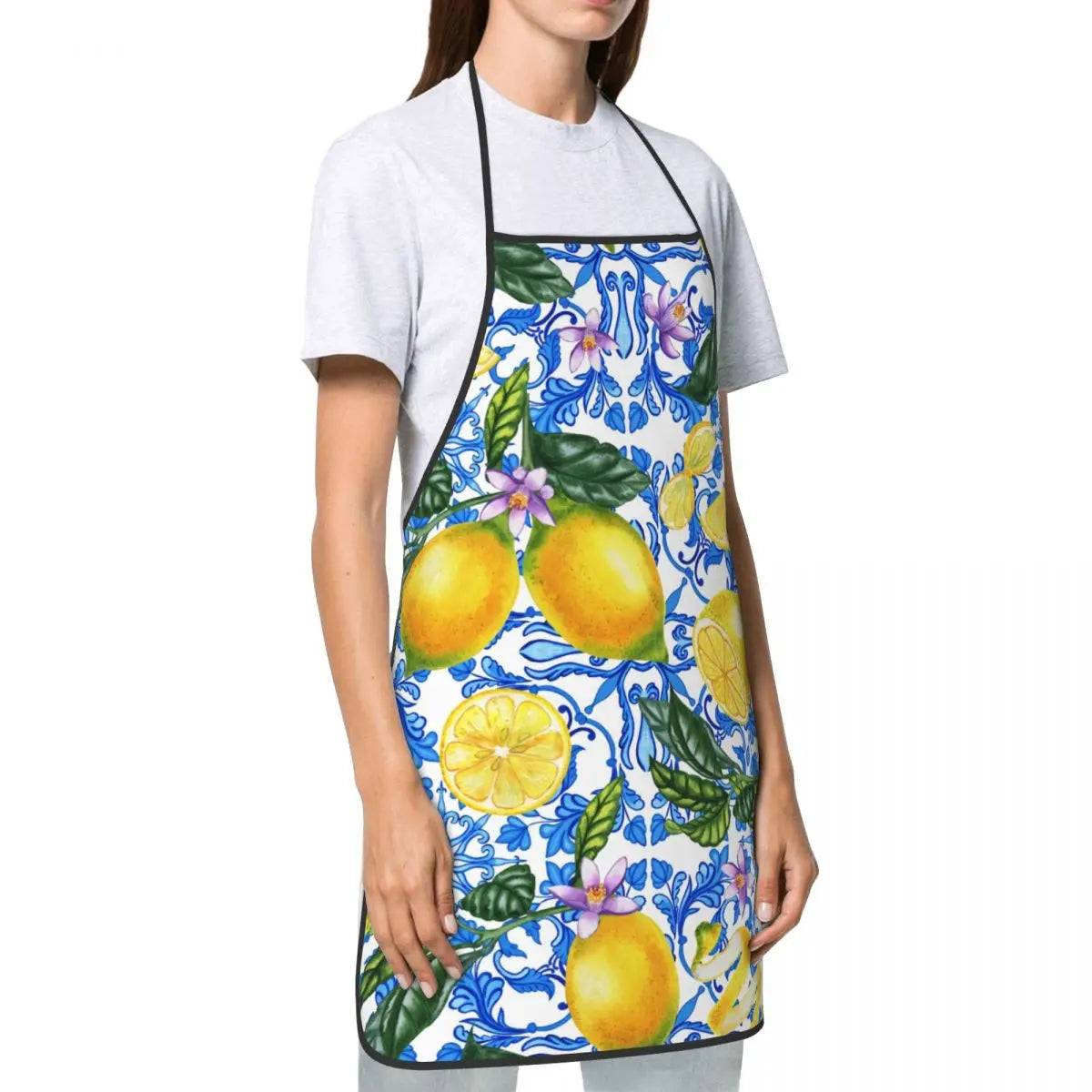 Custom Sicilian Tiles Summer Fruit Apron – Oranges & Lemons Bib for Women & Men, Unisex Kitchen Cooking Tablier