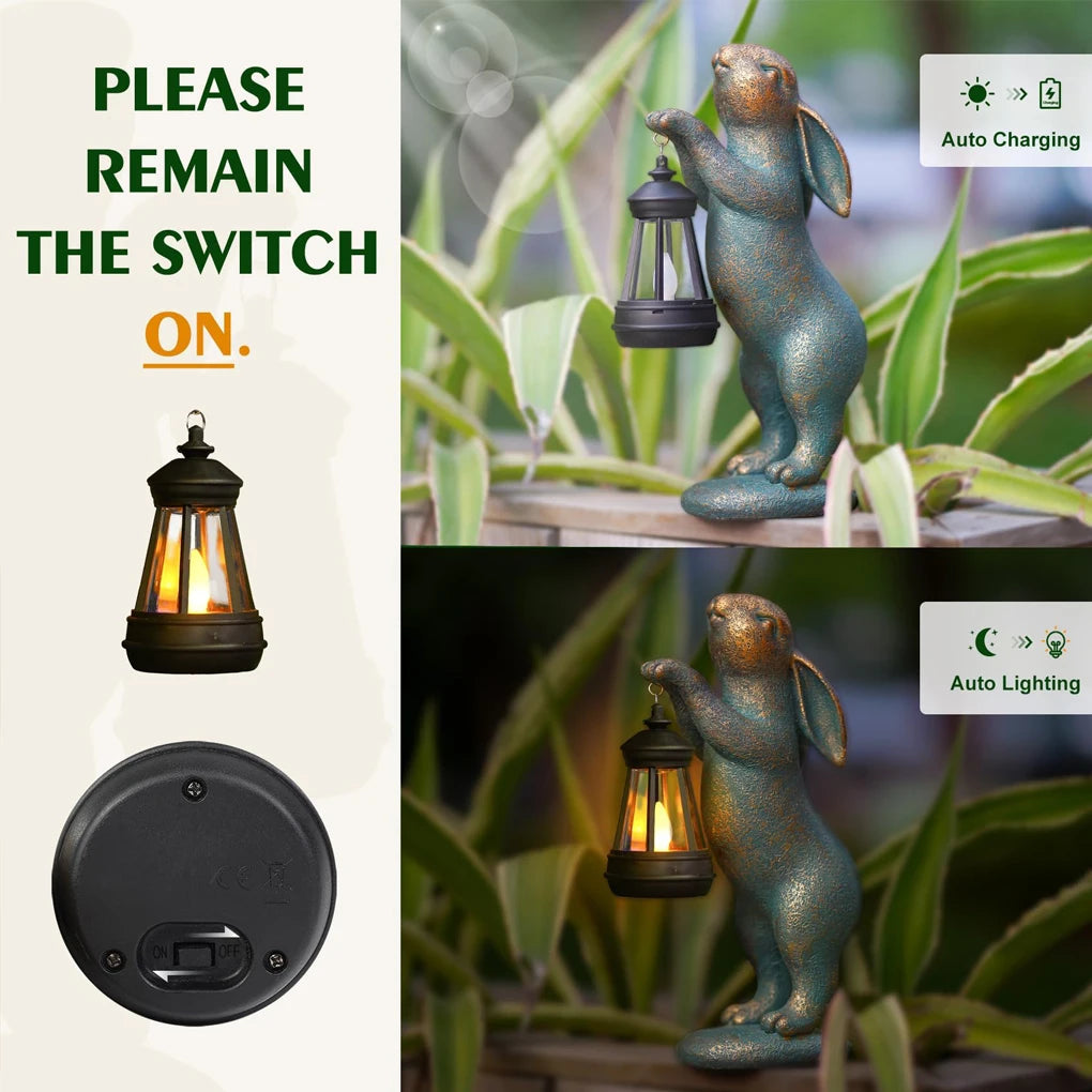 Garden Statue Rabbit with Solar Lantern – Outdoor Bunny Figurine for Patio, Yard & Lawn Décor, Gift Ornament