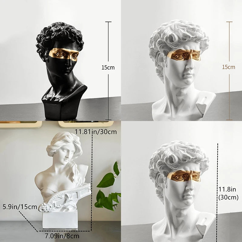 15cm David Bust Statue – White Resin Gypsum Decorative Art Sculpture for Coffee Table & Home Decor
