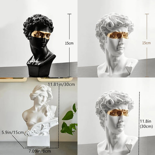 15cm David Bust Statue – White Resin Gypsum Decorative Art Sculpture for Coffee Table & Home Decor