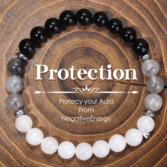 Natural Obsidian Labradorite Bracelet – Good Luck, Money & Health Crystal Jewelry for Men & Women