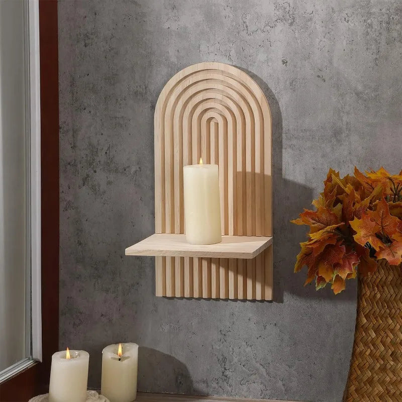 Hanging Wall Shelves with Candle Sconces – Decorative Display Rack for Plants, Vases & Home Accents