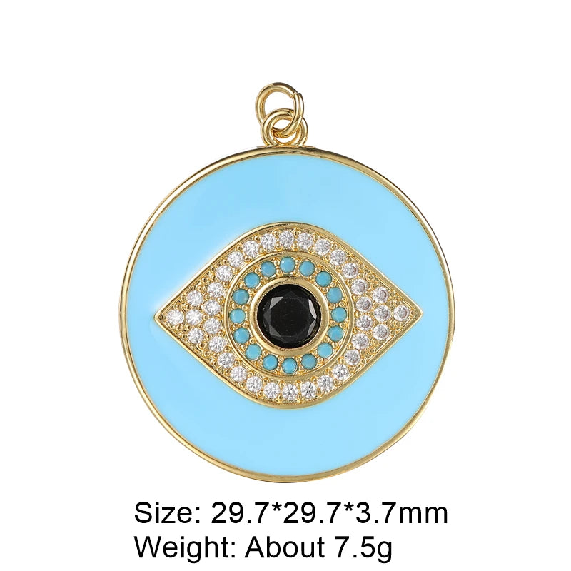 👁️ Juya 18K Gold Plated Greek Evil Eye Charms – Handmade Luxury Pendants with Cubic Zirconia for DIY Jewelry Making