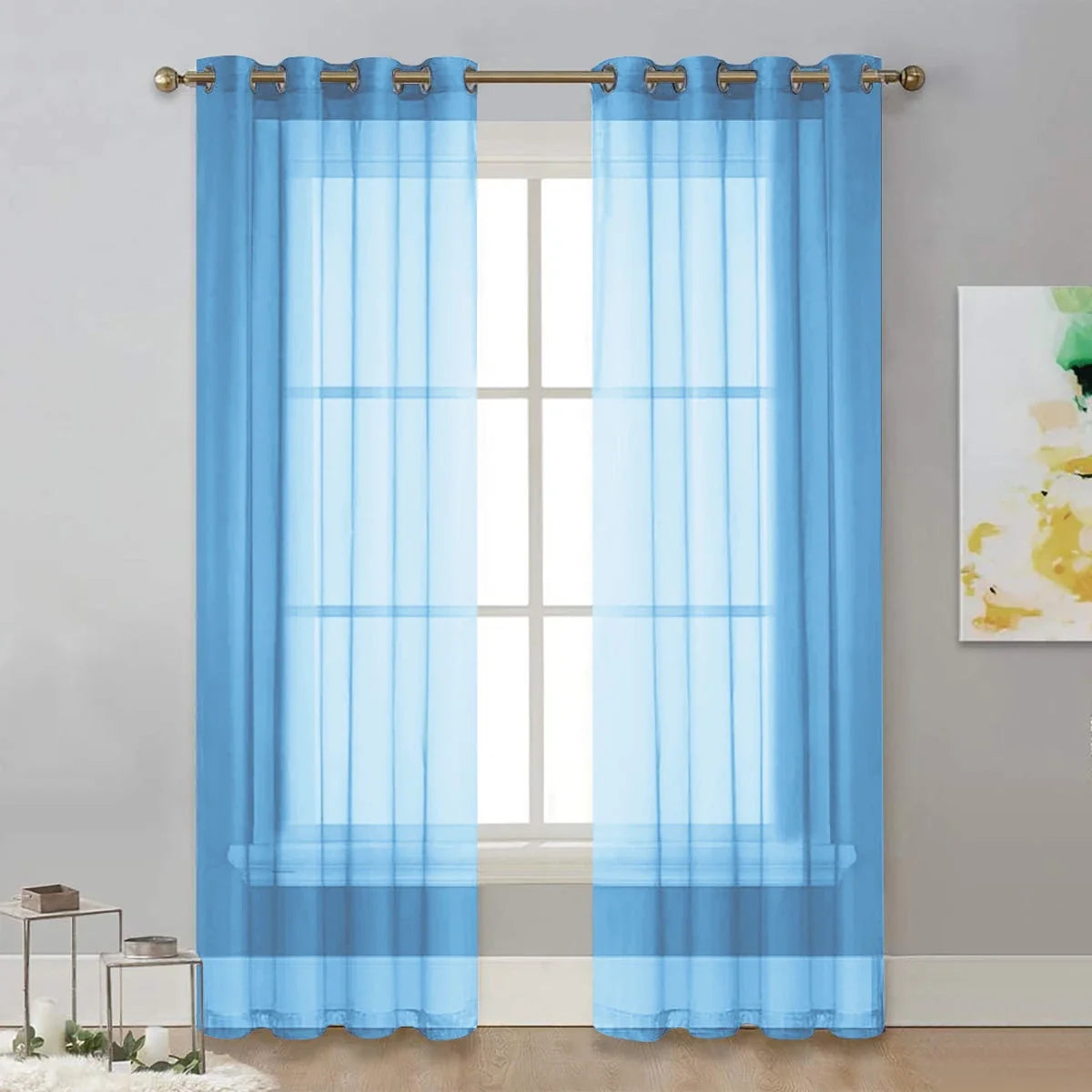 Modern Solid Color Sheer Curtain – Grommet Top Window Panel for Living Room, Bedroom, or French Windows