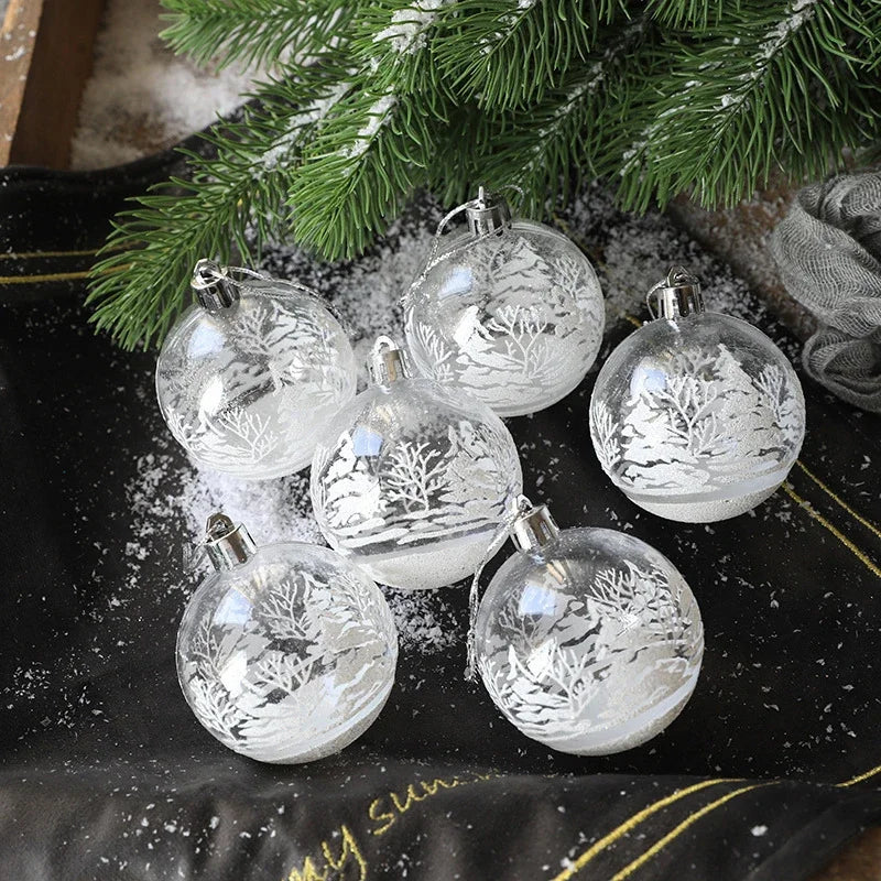 ❄️✨ 6 PCS Transparent Snow Christmas Balls – Clear Hanging Baubles for Xmas Tree Decoration | Navidad Ornaments 🎄💎