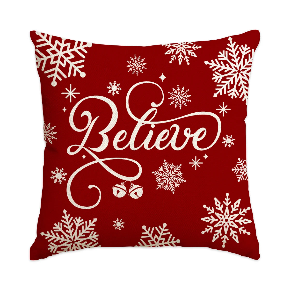 ❄️Red Snowflake & Letter Printed Christmas Pillow Covers (1/4pcs) - Festive Holiday Cushion Decor 🎄