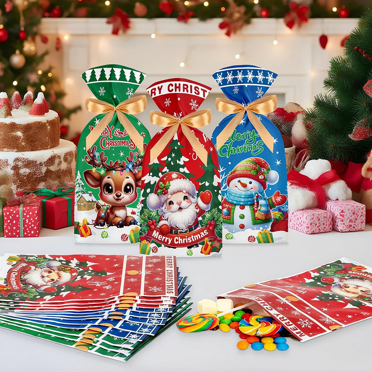 🎅 Christmas Drawstring Gift Bags - Santa & Navidad Packing Set