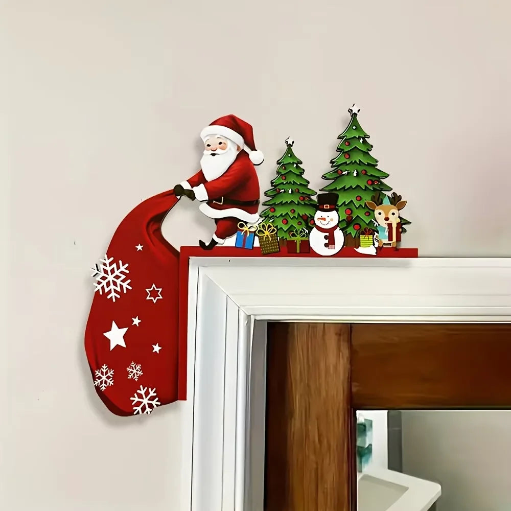 Charming Wooden Christmas Door Corner Decor (1pc) 🎅🦌⛄ | Santa, Reindeer & Snowman Accent