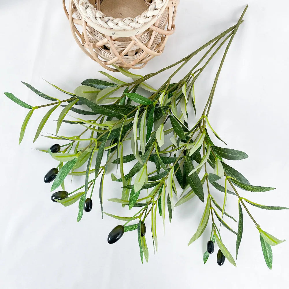 Artificial Olive Branches with Leaves and Fruit – Green Simulation Plants for Wedding, Hotel & Home Decoration Photo Props