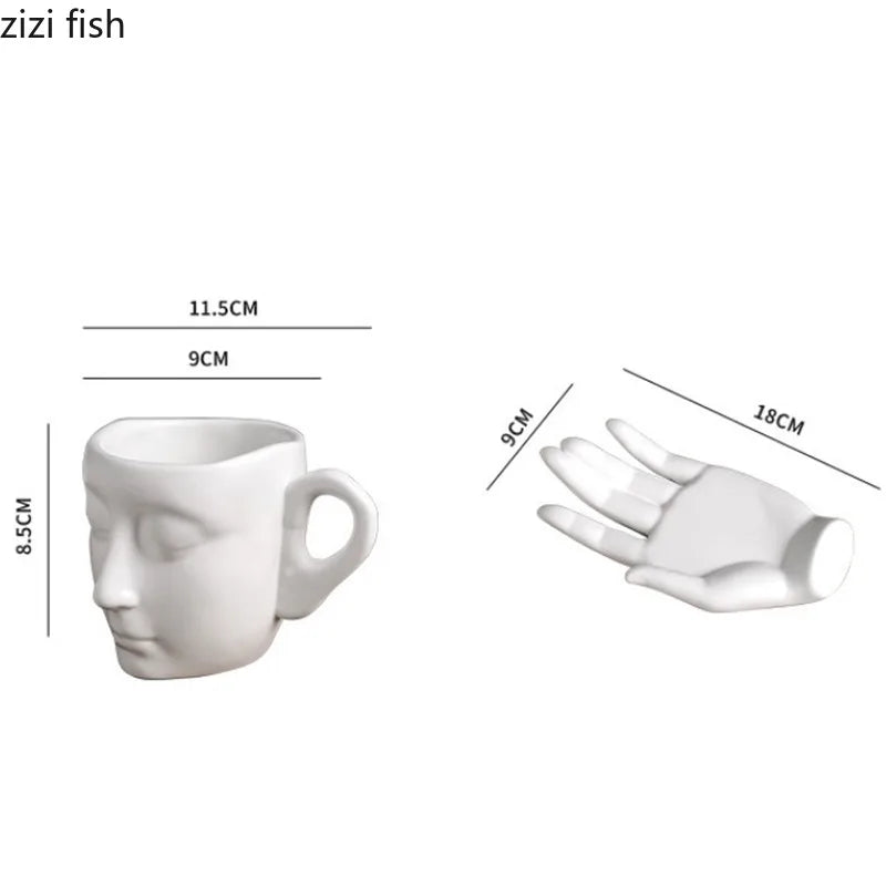 Abstract Face Ceramic Mug Set – Electroplated Coffee Cups with Artistic Design