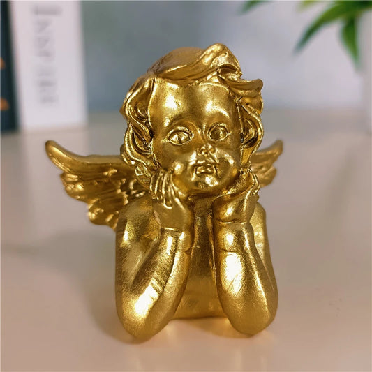Golden Angel Fairy Figurine – Resin Craft Little Girl Statue for Wedding, Home Décor & Prayer Ornament