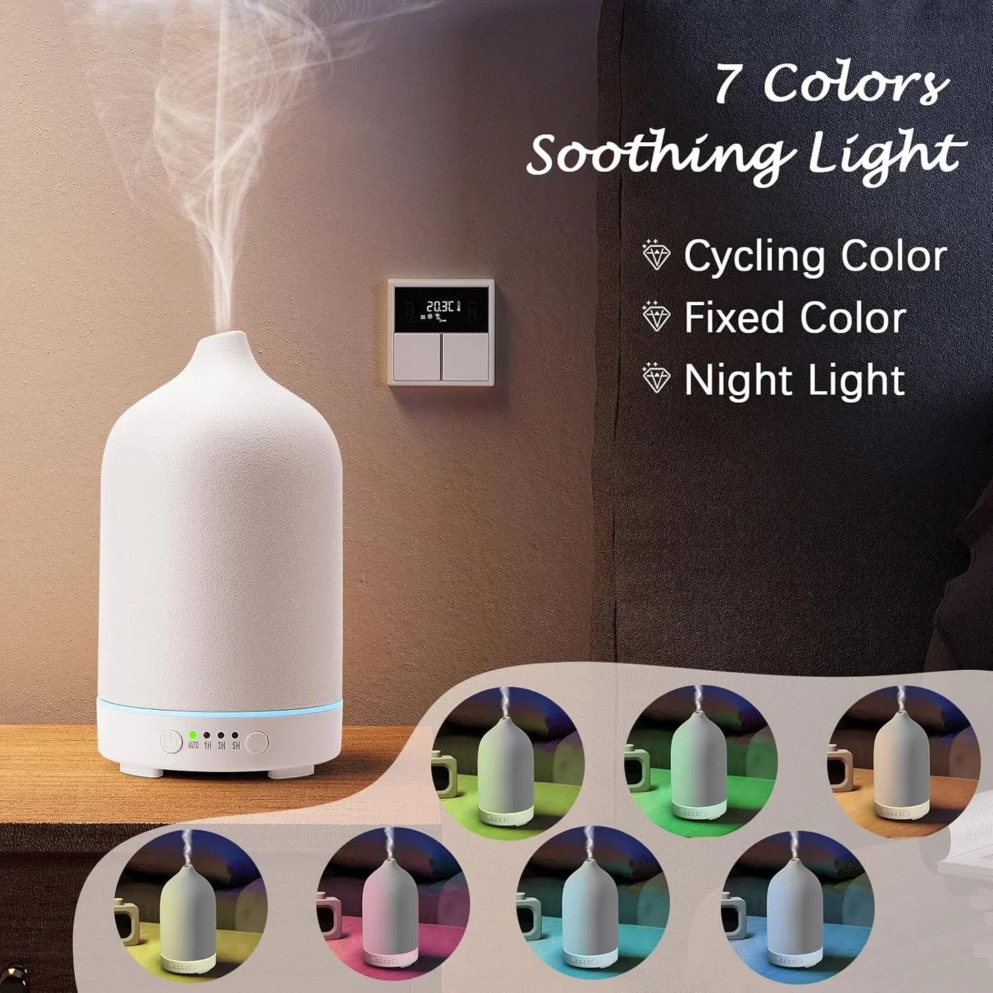 Aromatherapy Ceramic Diffuser 100ml – Ultrasonic Humidifier with LED & Timer